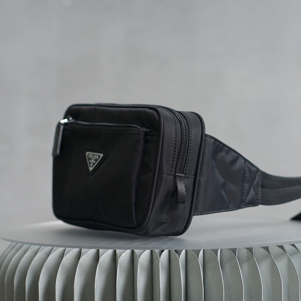 Pra*a navy re-nylon and saffiano leather shoulder bag