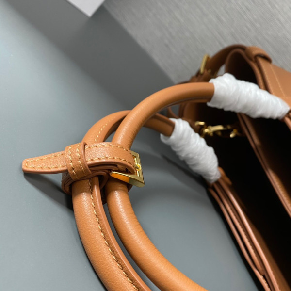 Pra*a buckle leather handbag with double belt-35*25*14cm