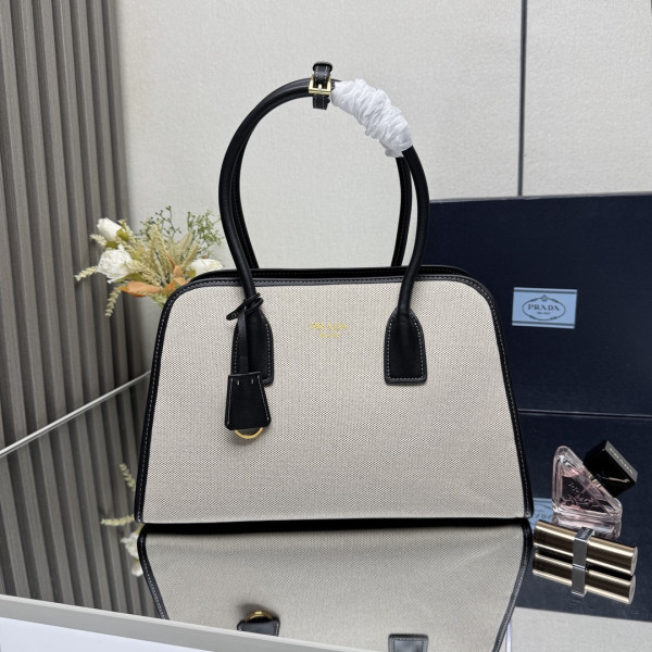 Pra*a medium linen blend and leather tote bag - 35*22.5*18cm